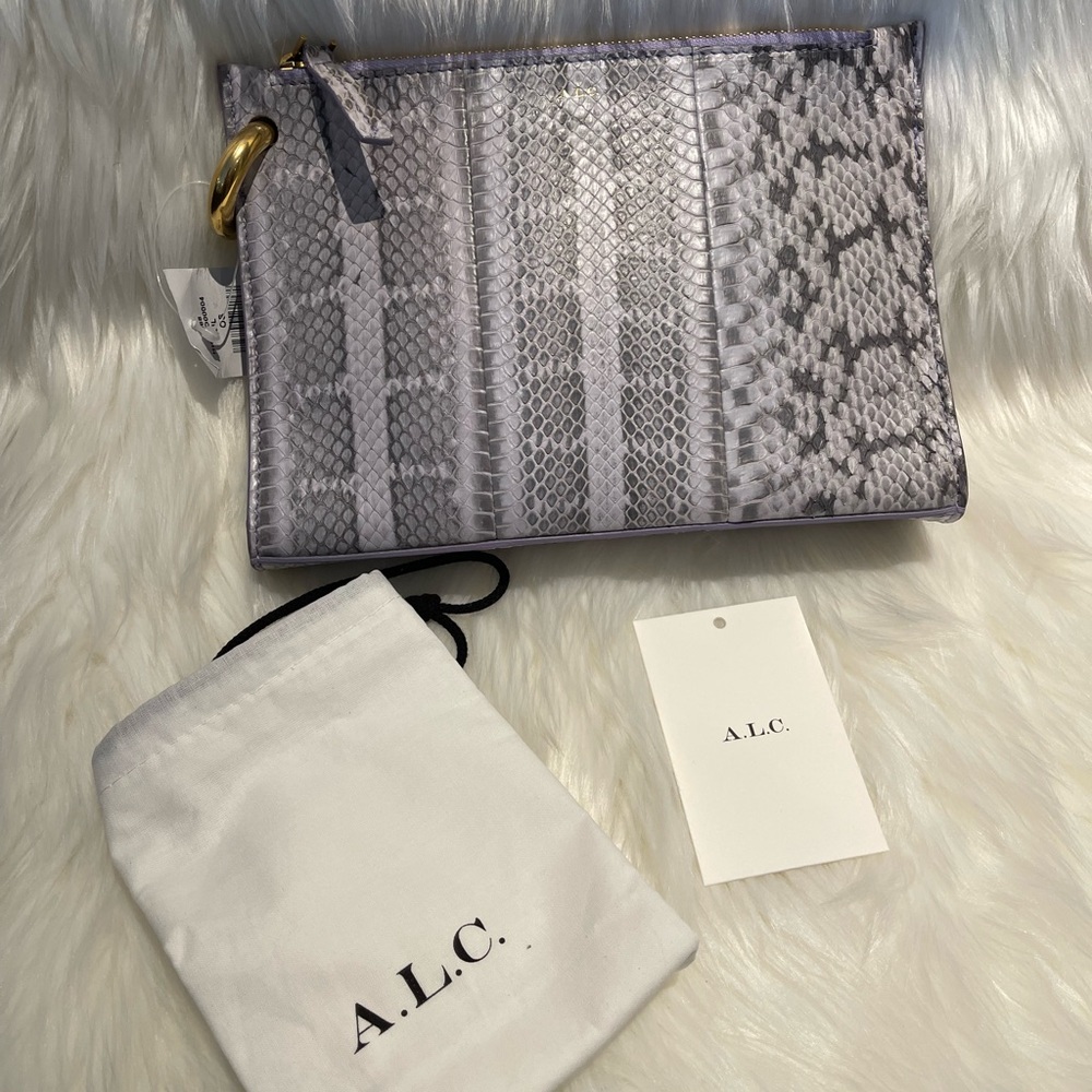 ALC leather Joni patterned pouch. Mauve / neutral tone snakeskin embossed NEW